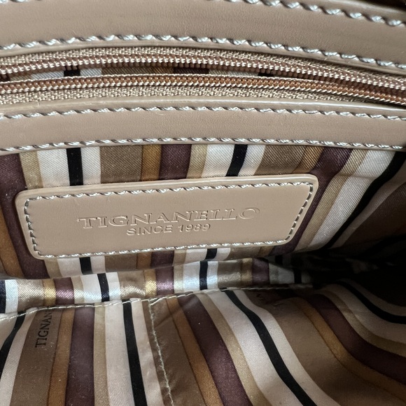 Cream & Brown Tignanello Handbag Crossbody Two Tone Multiple Pocket Classic Chic - Picture 8 of 11